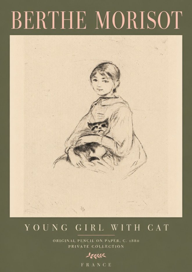 Berthe Morisot Young Girl with Cat No4 - Poszter
