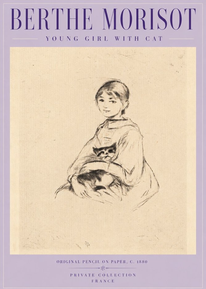 Berthe Morisot Young Girl with Cat No5 - Poszter