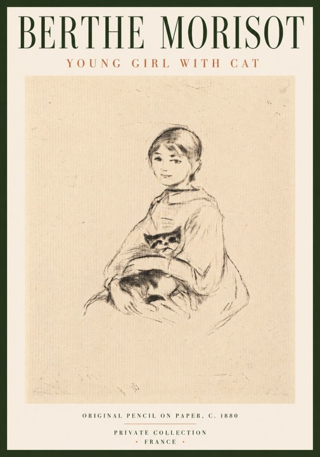 Berthe Morisot Young Girl with Cat No6 - Poszter