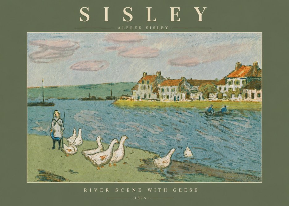 Sisley River Scene with Geese No4 - Poszter