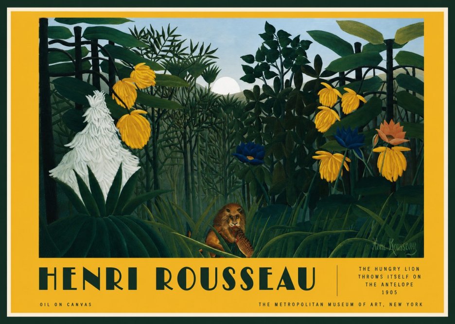 Rousseau The Hungry Lion Throws Itself on the Antelope No2 - Poszter
