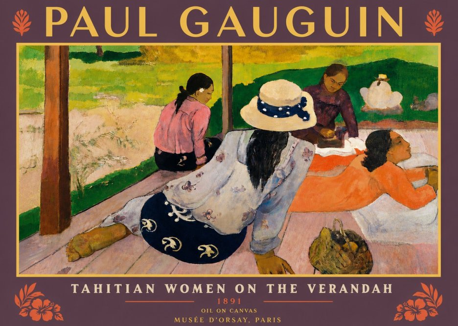 Paul Gauguin Tahitian Women on the Verandah No5 - Poszter