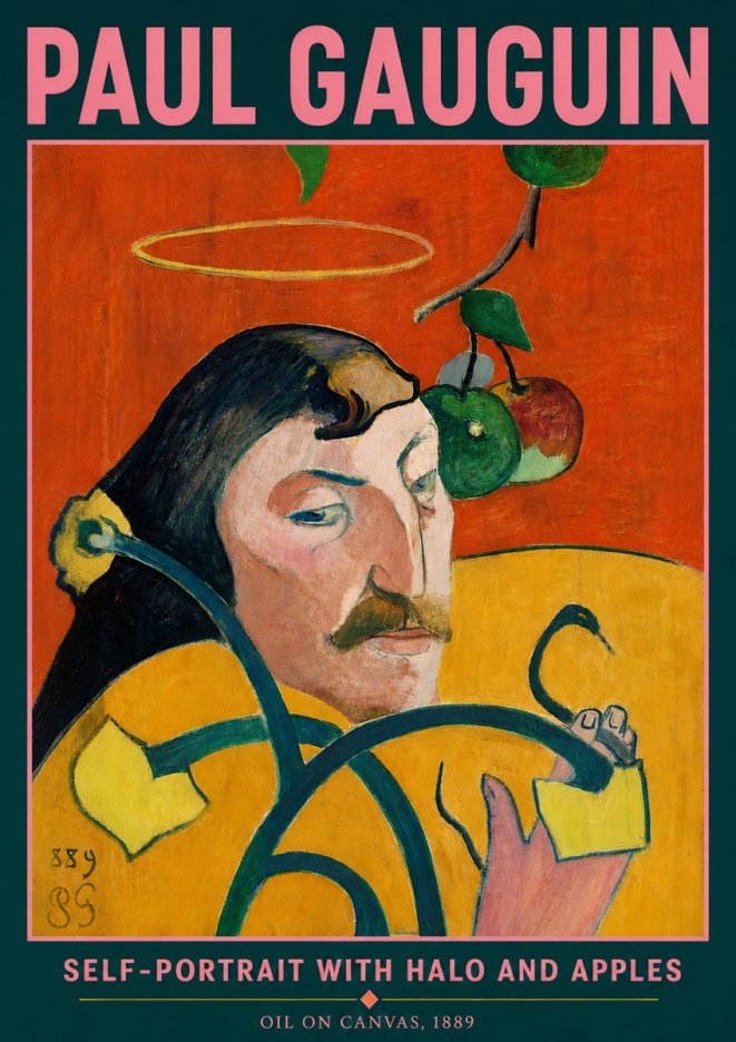 Paul Gauguin Self-portrait with Halo and Apples No5 - Poszter