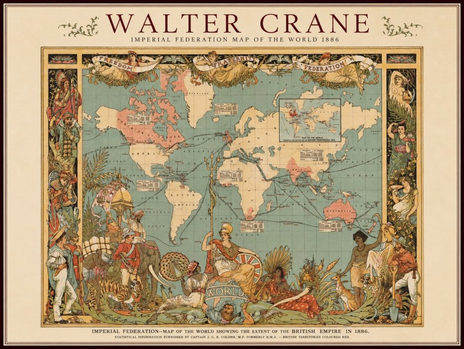 Walter Crane Imperial Federation Map of the World 1886 No1 - Poszter