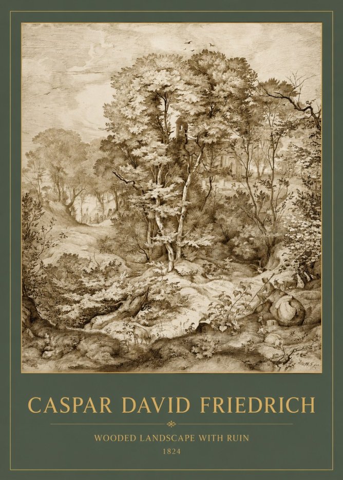 Caspar David Friedrich Wooded Landscape with Ruin No2 - Poszter