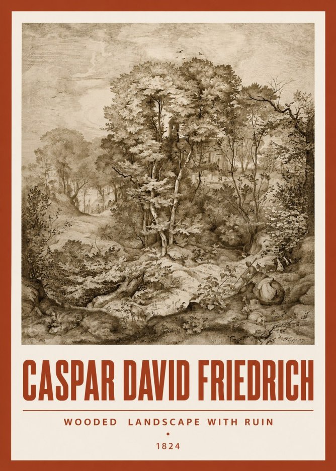 Caspar David Friedrich Wooded Landscape with Ruin No3 - Poszter