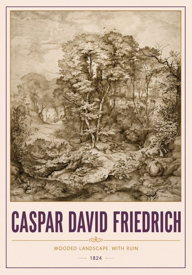 Caspar David Friedrich Wooded Landscape with Ruin No4 - Poszter