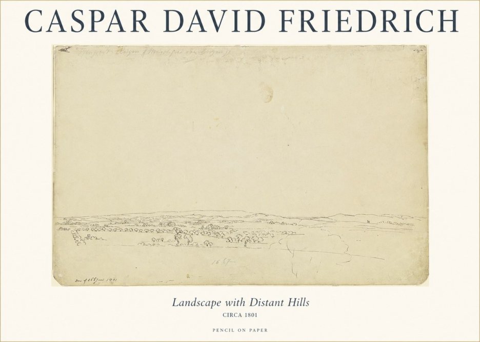 Caspar David Friedrich Landscape with Distant Hills No1 - Poszter