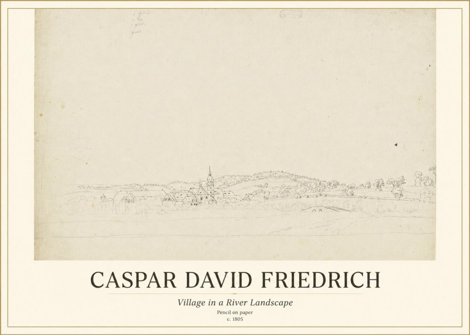 Caspar David Friedrich Village in a River Landscape No1 - Poszter
