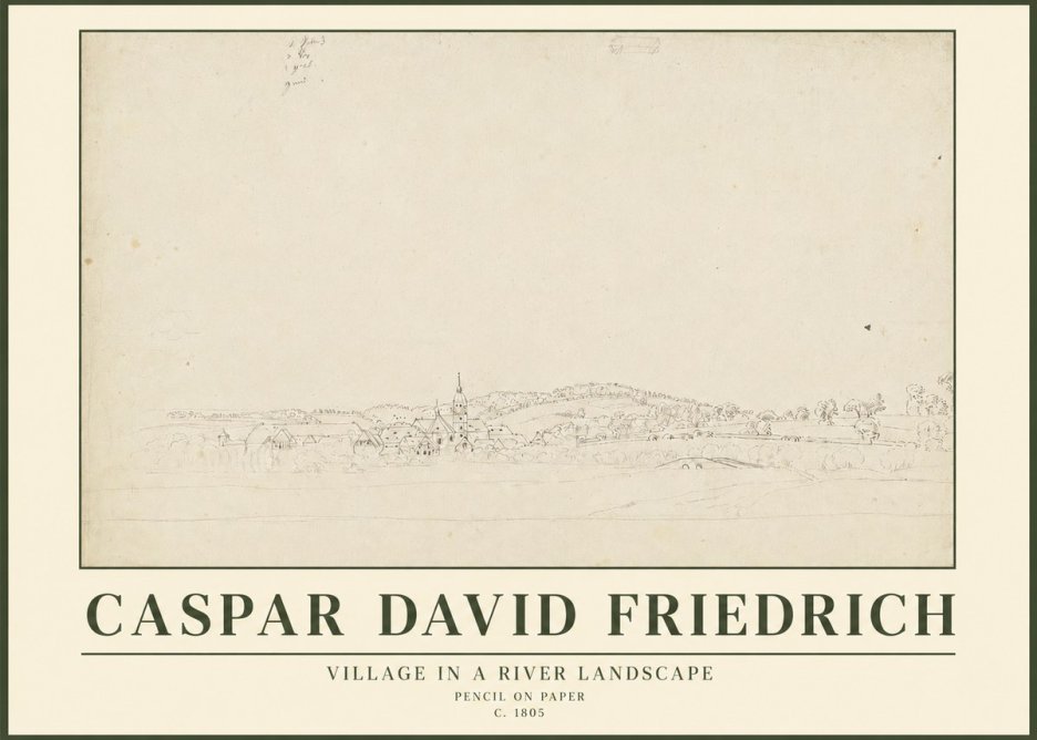 Caspar David Friedrich Village in a River Landscape No3 - Poszter