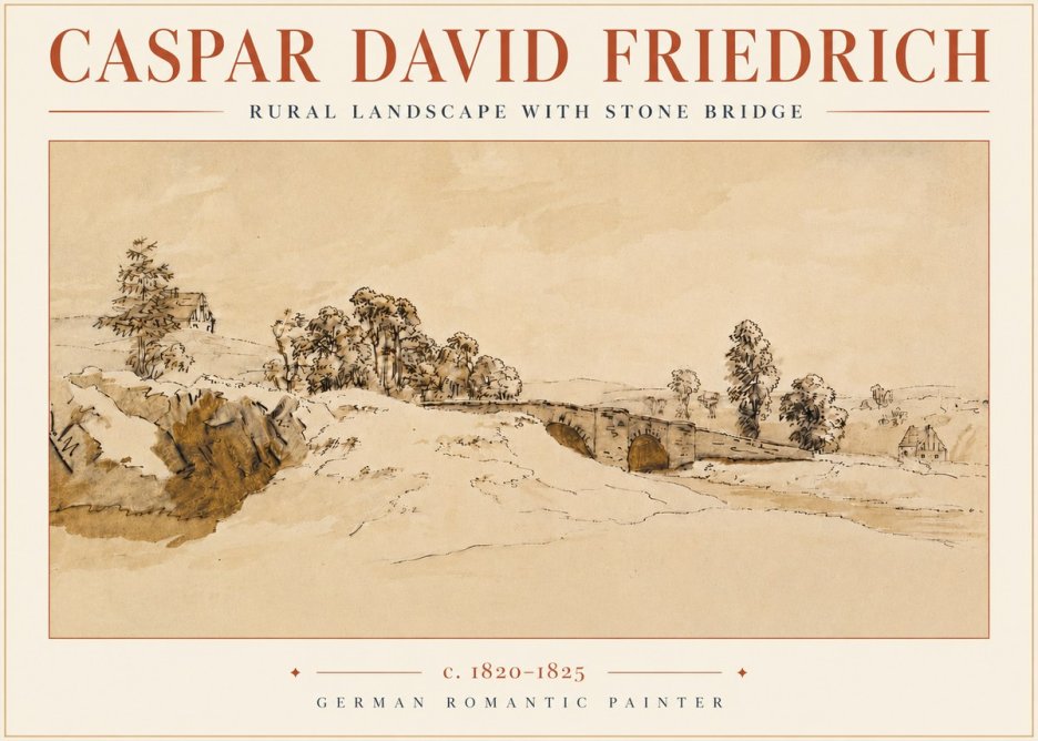 Caspar David Friedrich Rural Landscape with Stone Bridge No4 - Poszter