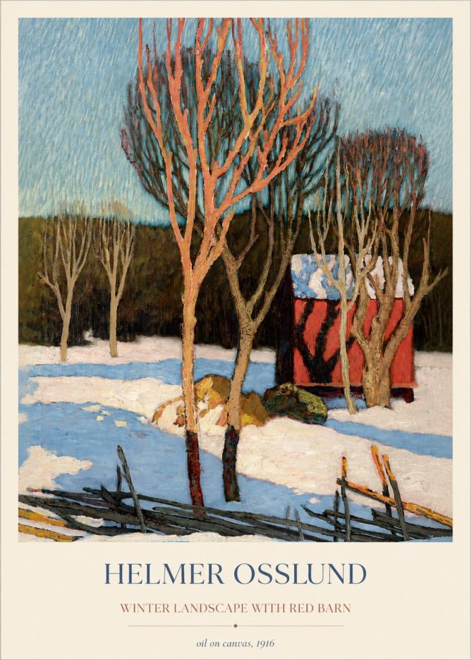 Helmer Osslund Winter Landscape with Red Barn No1 - Poszter