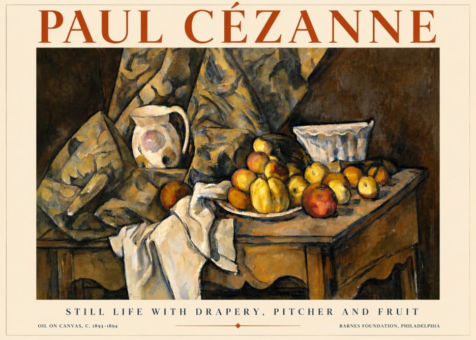 Paul Cézanne Still Life with Drapery, Pitcher and Fruit No4 - Poszter