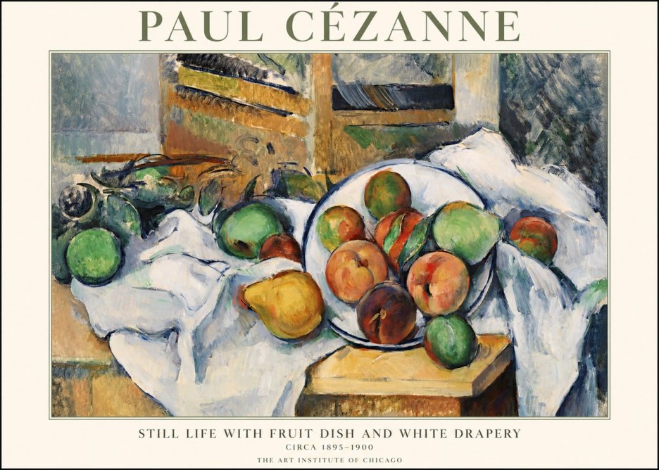 Paul Cézanne Still Life with Fruit Dish and White Drapery No1 - Poszter