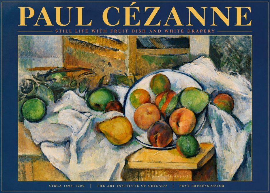 Paul Cézanne Still Life with Fruit Dish and White Drapery No3 - Poszter
