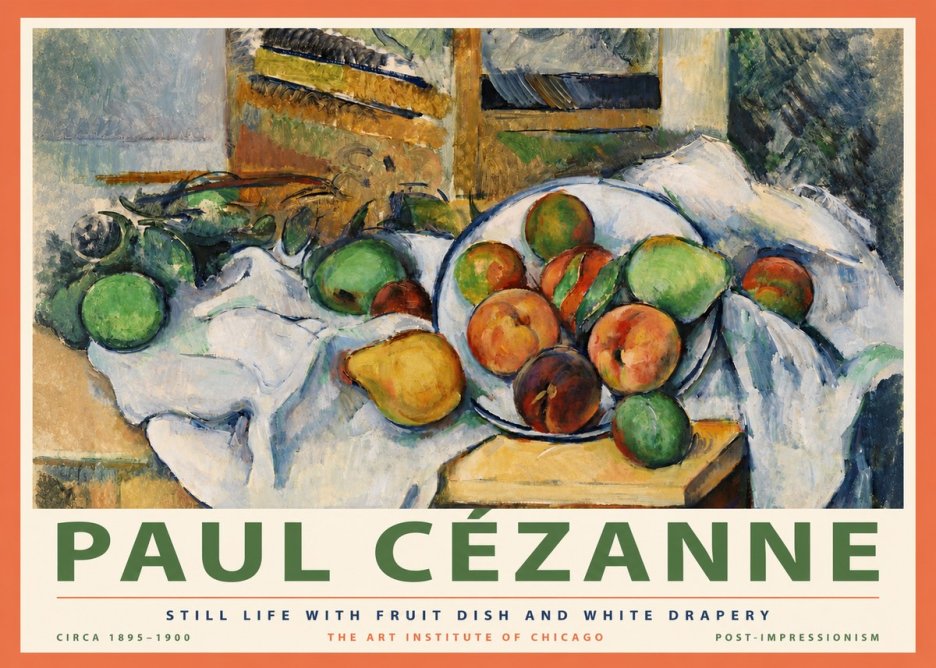 Paul Cézanne Still Life with Fruit Dish and White Drapery No4 - Poszter