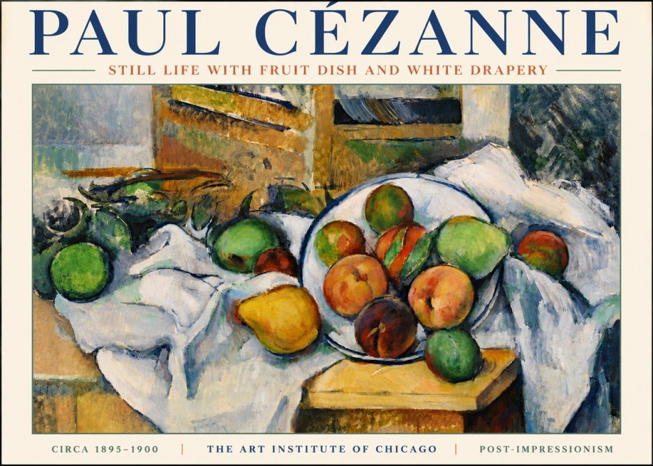 Paul Cézanne Still Life with Fruit Dish and White Drapery No6 - Poszter