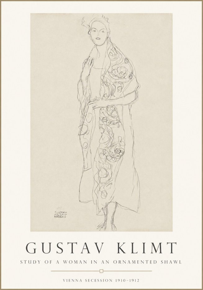Klimt Study of a Woman in an Ornamented Shawl No1 - Poszter