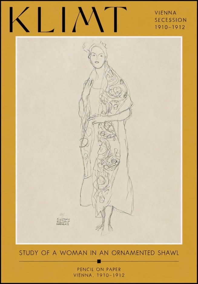 Klimt Study of a Woman in an Ornamented Shawl No2 - Poszter