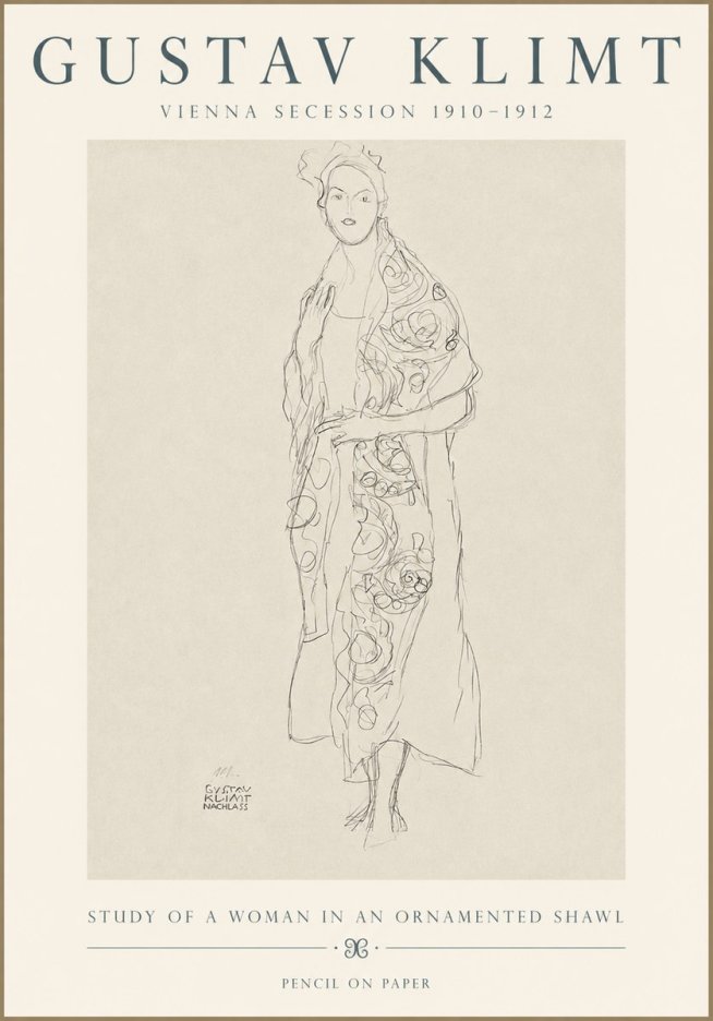 Klimt Study of a Woman in an Ornamented Shawl No3 - Poszter