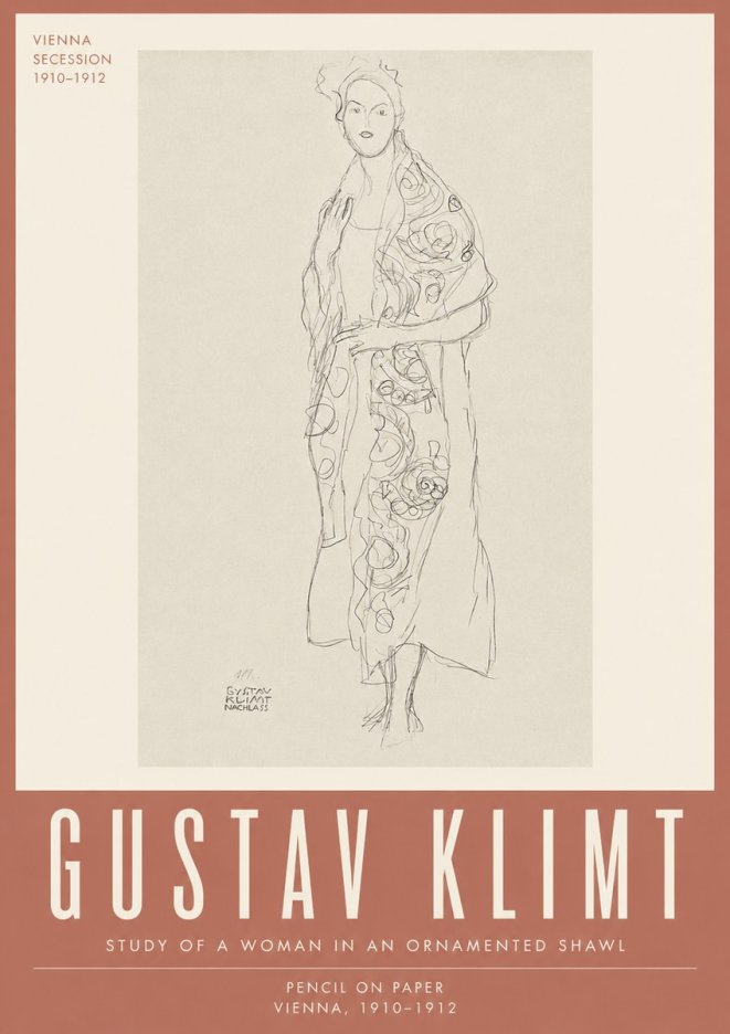Klimt Study of a Woman in an Ornamented Shawl No4 - Poszter