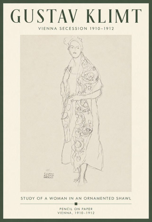 Klimt Study of a Woman in an Ornamented Shawl No5 - Poszter