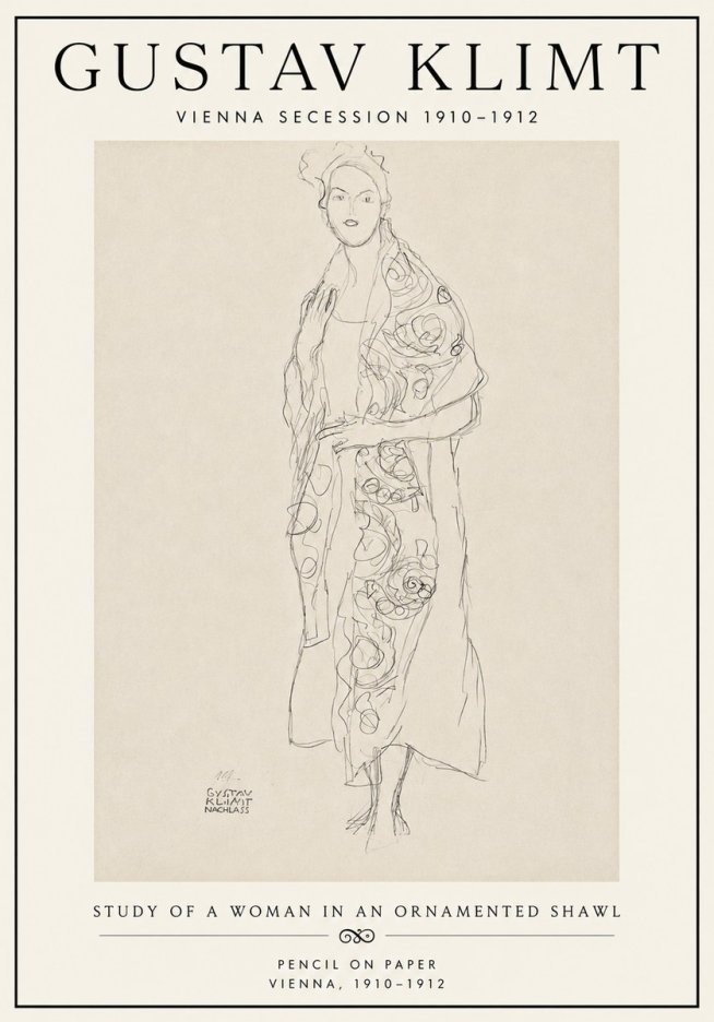 Klimt Study of a Woman in an Ornamented Shawl No6 - Poszter