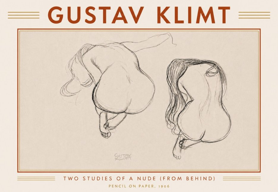 Klimt Two Studies of a Nude (from Behind) No6 - Poszter