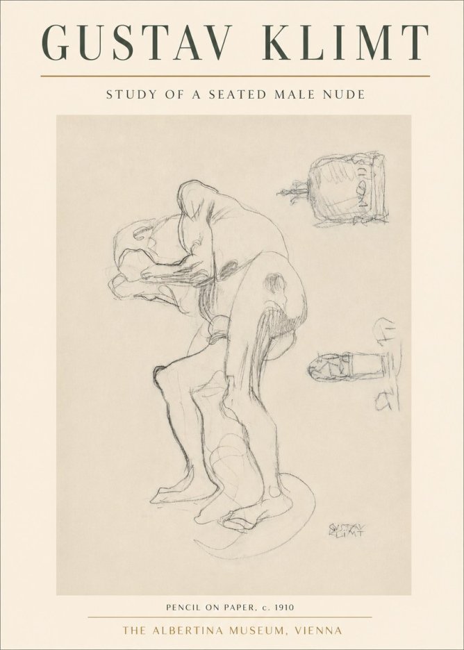 Klimt Study of a Seated Male Nude No3 - Poszter