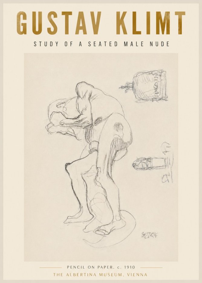 Klimt Study of a Seated Male Nude No5 - Poszter