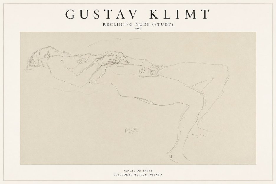 Klimt Reclining Nude (Study) No1 - Poszter