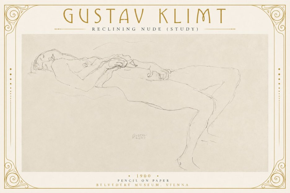 Klimt Reclining Nude (Study) No2 - Poszter