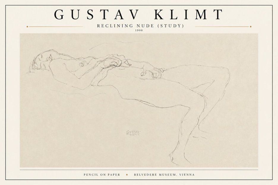 Klimt Reclining Nude (Study) No3 - Poszter