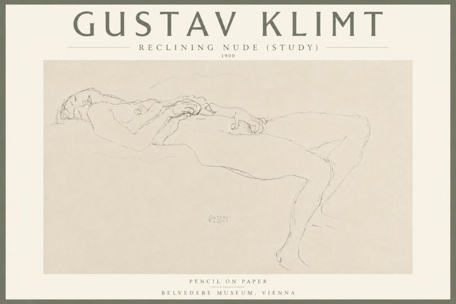 Klimt Reclining Nude (Study) No4 - Poszter