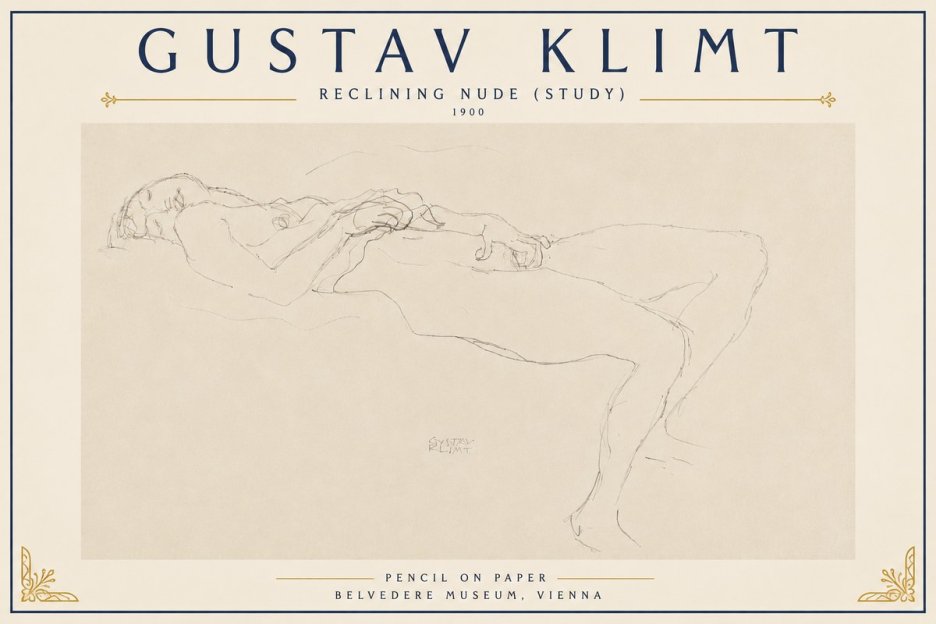 Klimt Reclining Nude (Study) No6 - Poszter