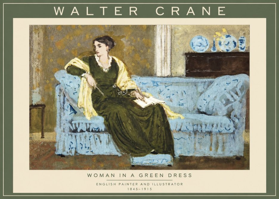 Walter Crane Woman in a Green Dress No2 - Poszter
