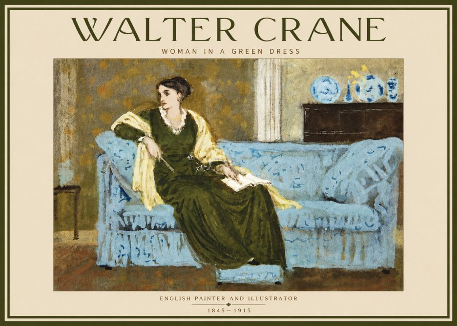Walter Crane Woman in a Green Dress No4 - Poszter
