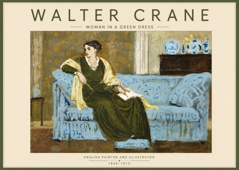Walter Crane Woman in a Green Dress No6 - Poszter