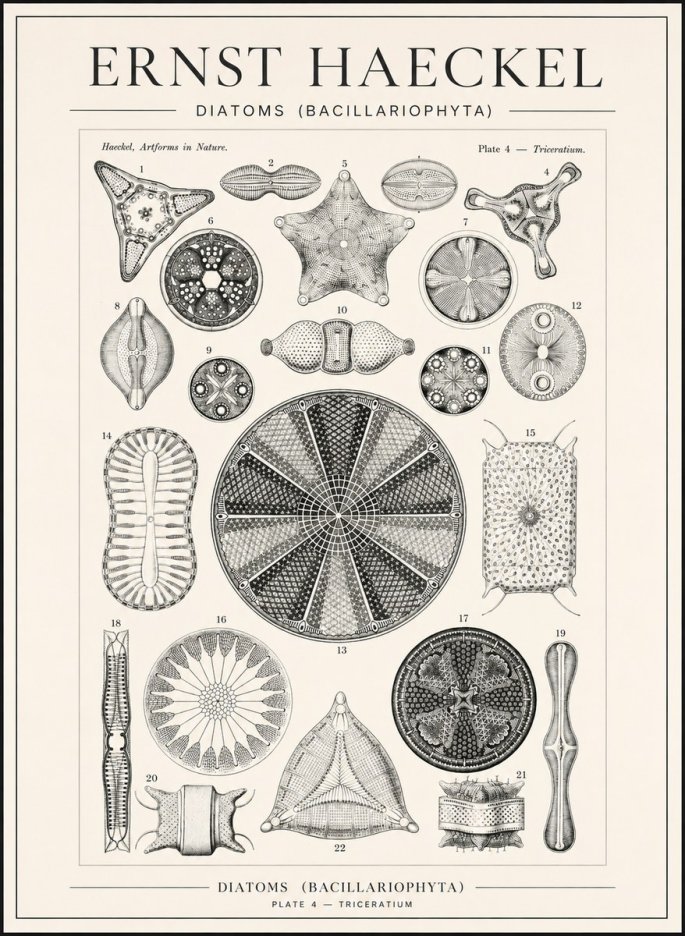 Ernst Haeckel Diatoms (Bacillariophyta) Plate 4 – Triceratium No1 - Poszter