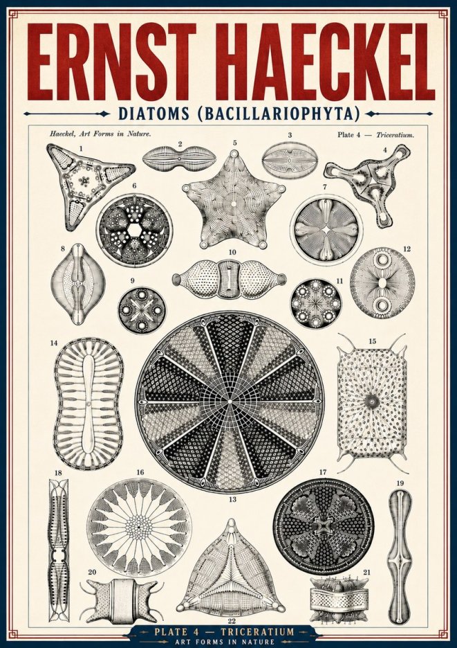 Ernst Haeckel Diatoms (Bacillariophyta) Plate 4 – Triceratium No6 - Poszter
