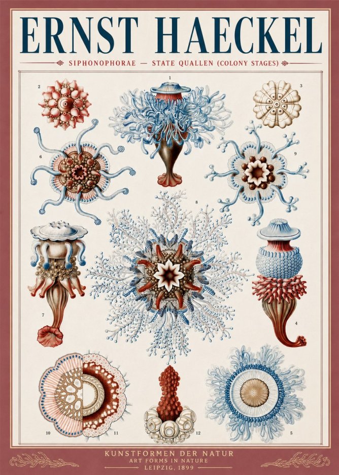 Ernst Haeckel Siphonophorae - State Quallen (Colony Stages) No5 - Poszter