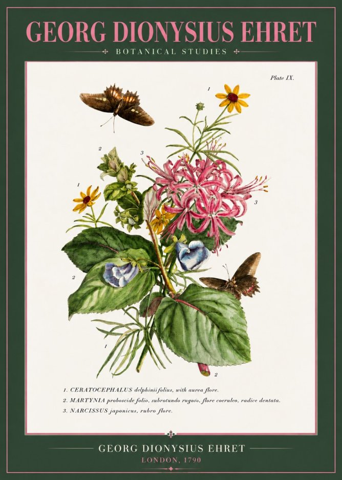 Georg Dionysius Ehret Botanical Studies - Plate Ix No3 - Poszter