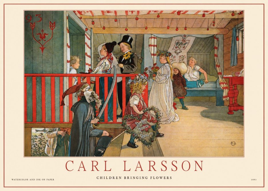 Carl Larsson Children Bringing Flowers No1 - Poszter