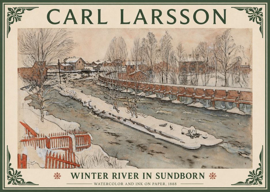 Carl Larsson Winter River in Sundborn No4 - Poszter