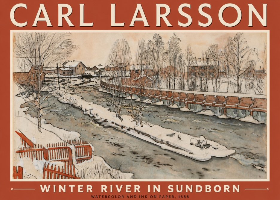 Carl Larsson Winter River in Sundborn No5 - Poszter
