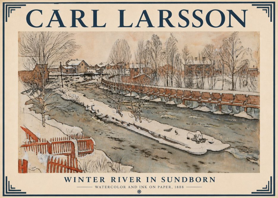 Carl Larsson Winter River in Sundborn No6 - Poszter