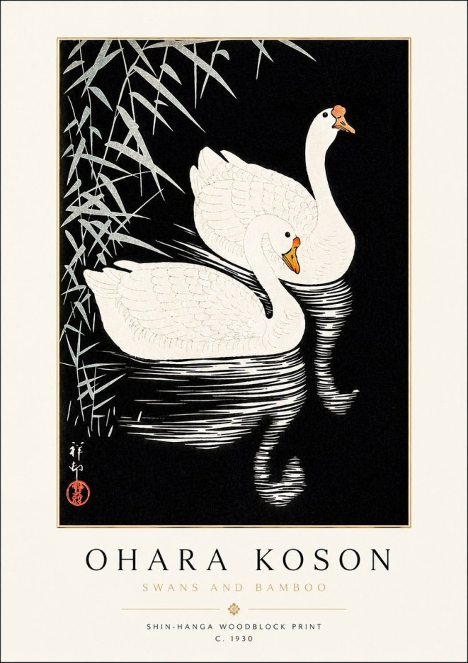Ohara Koson Swans and Bamboo No3 - Poszter