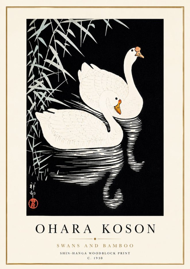 Ohara Koson Swans and Bamboo No5 - Poszter