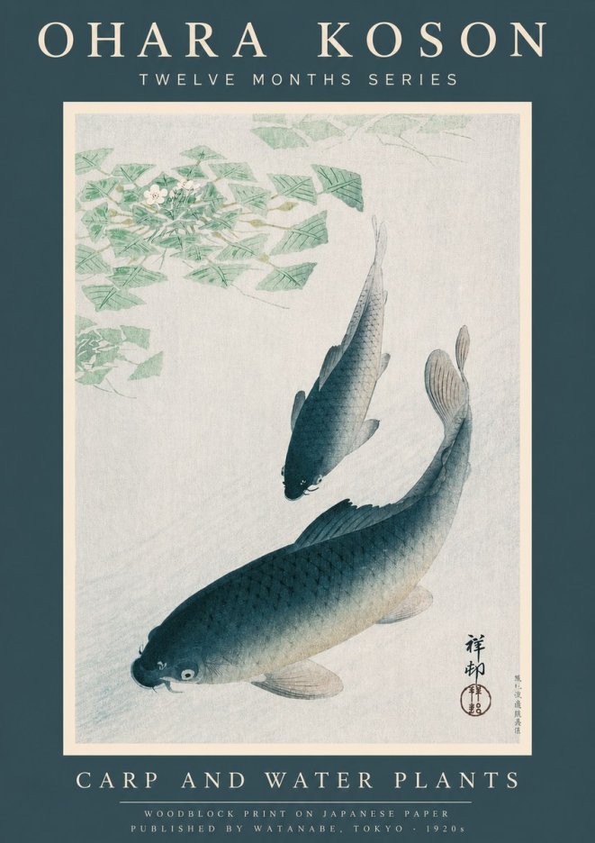 Ohara Koson Carp and Water Plants No2 - Poszter