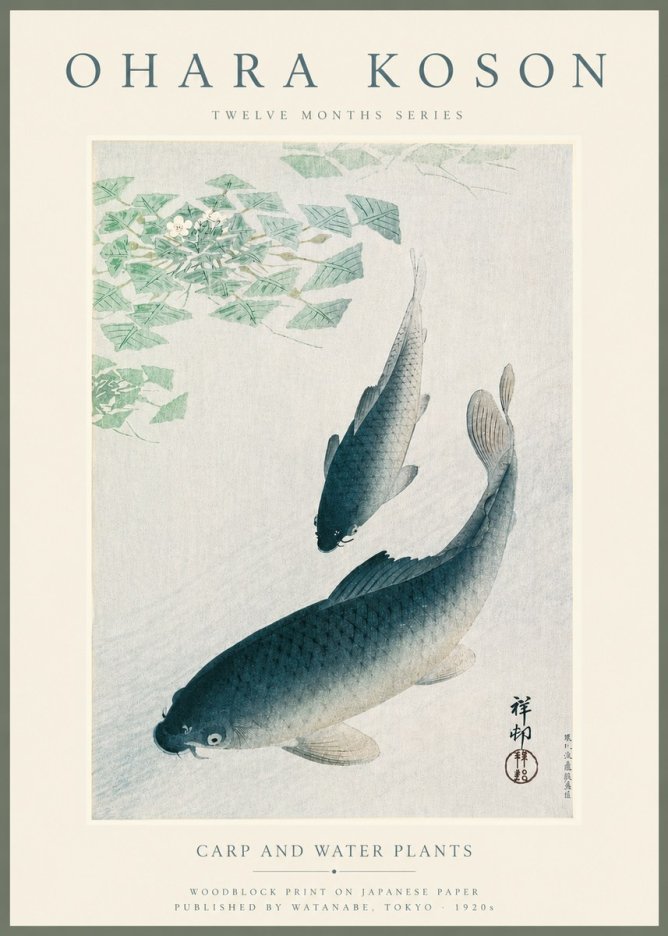 Ohara Koson Carp and Water Plants No3 - Poszter